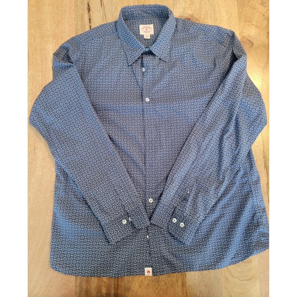 Brooks Brothers Red Fleece Button Down Long Sleeve Blue Size XL *GREAT PATTERN!!